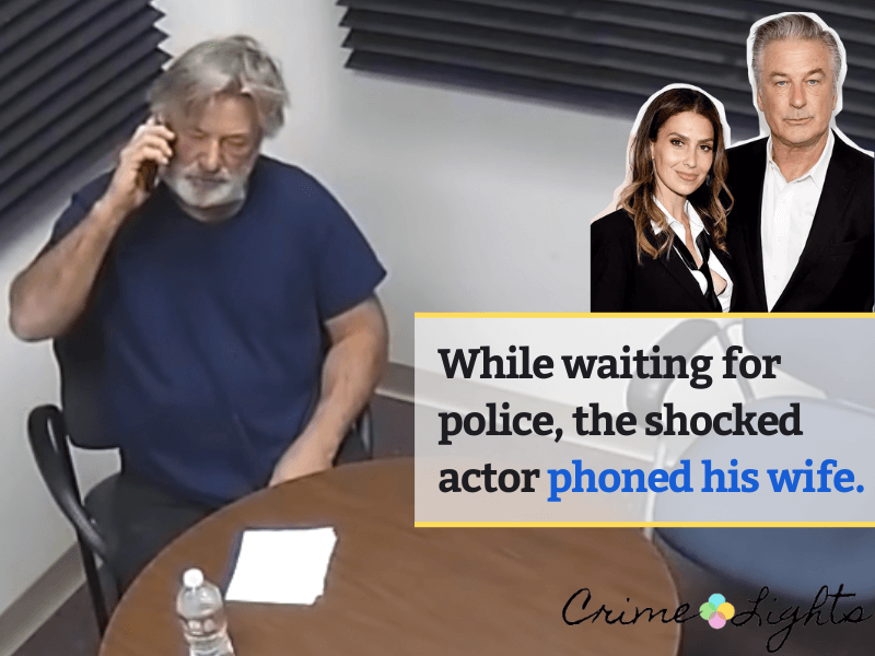 Alec Baldwin Police Interview Transcript - Before police interrogation, Alec Baldwin sits in the Santa Fe Sheriff's Department and calls his wife, Hilaria Baldwin for support, concerned about his children and family. Photo taken shortly after the Rust movie set shooting.